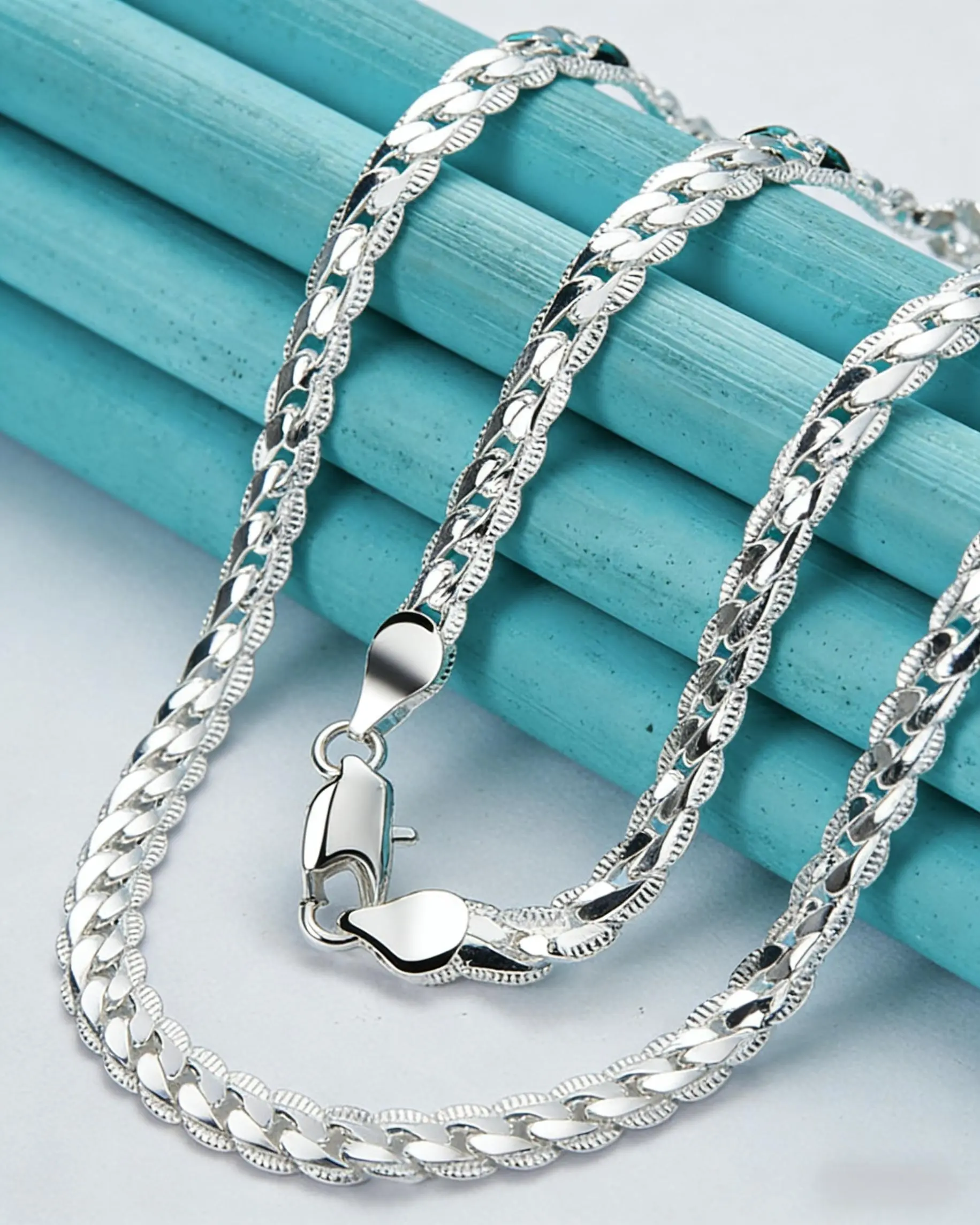 Cuban Link Chain Necklace for Men, 6MM Chunky Diamond Cut Hip Hop Jewelry, 925 Sterling Silver Plated, Hypoallergenic Daily Wear, Father's Day, Chunky Jewelry, Birthday, Lobster Clasp, Necklaces, Male, Chains, All Seasons, Adults, Men's Jewelry, Gift-Read
