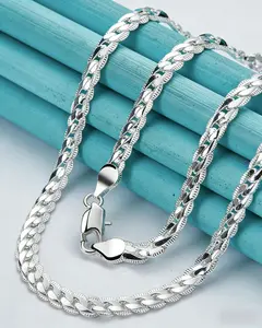 Premium 925 Sterling Silver Plated Cuban Link Curb Chain Necklace for Men, 6MM Diamond Cut Figaro Chain with Sturdy Lobster Clasp, Hypoallergenic Hip Hop Jewelry for Everyday Wear, Ideal Gift for Him on Christmas, Father's Day, Graduation, Birthday