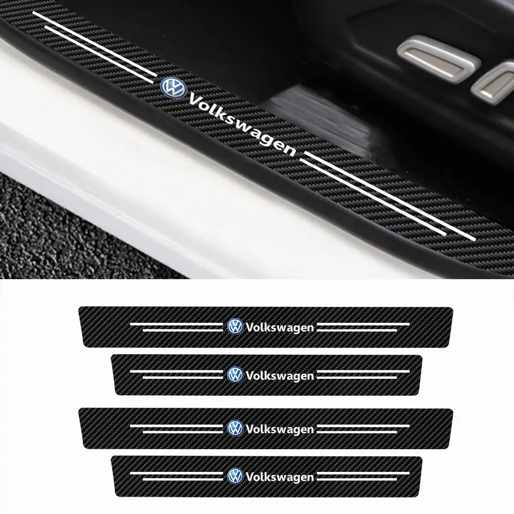 Leather Interior Car Door Sill Anti-Scratch Guard Strip Stickers For Volkswagen VW Golf 4motion MTM Blue Motion Polo Scirocco CADDY Beetle Passat Touareg Jetta Tiguan Touran TSI TDI R32 MK4 Car Accessories