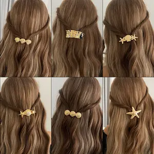Ocean-Inspired Shell Hair Clip, Starfish Hair Clip, Alloy Spring Clip, Back-of-Head Ponytail Braid Accessory, Versatile Clip, Party & Everyday Styling, Valentine's Day