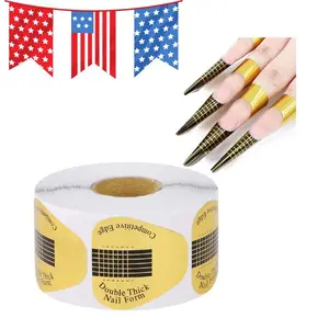 300 Pcs Acrylic Nail Form Stickers – Golden Horseshoe-Shaped Nail Extension Forms for Builder Gel & Acrylic Nails, Self-Adhesive Nail Sculpting Guides for Salon & DIY Use