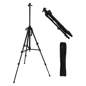 Creative Inspiration Valerri 61" Aluminum Black LightWeight Travel Easel w/ Nylon Carrying Bag and Strap, Portable, Adjustable Height for Ground to Table-top Drawing and Displaying