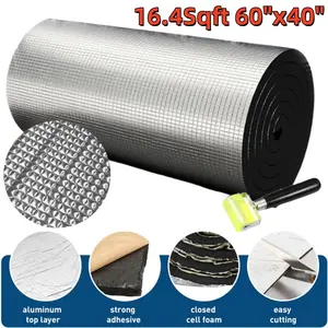 16.4Sqft 60"x40" Car Thermal Insulation Sound Deadener Mat with Roller, Aluminum Top Layer for Automotive Applications, 394mil