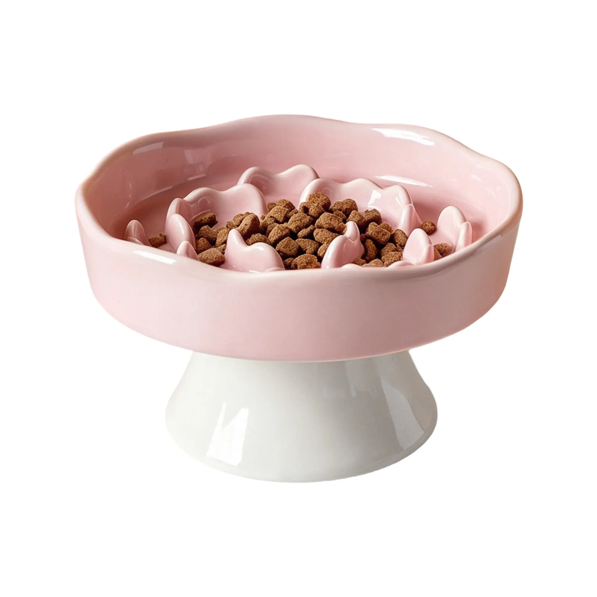 Elevated Ceramic Slow Feeder Bowl - High-Leg Neck Protection, Non-Tip Anti-Choking Pet Bowl for Cats & Dogs, Ideal Gift for Cat Lovers