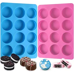 Round Chocolate Cookie Molds,SAGOOITS 12-Cavity Cylinder Chocolate Silicone Molds for Covered Oreo, Cookies Candy Jelly Mini Cakes and Muffin(2 PCS)