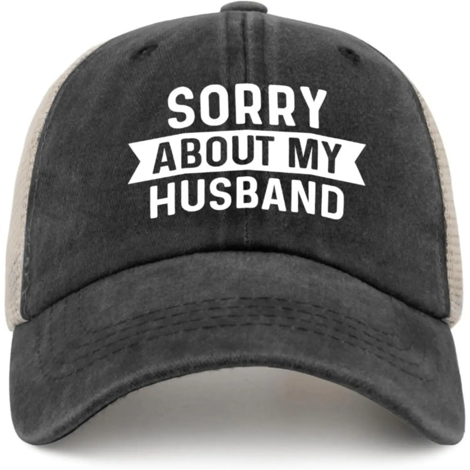 Funny Women Summer Trucker Hat With Sorry About My Husband Print Casual Polyester Mesh Cap