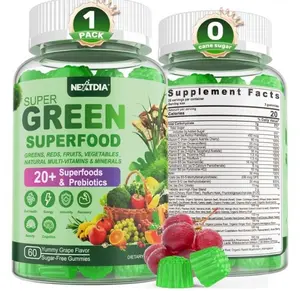Super Greens Gummies, Greens Superfood Powder Alternative w/Spirulina, Chlorella, Prebiotic Fiber, Probiotic, Fruit Veggie, Daily Greens Vegetable for Digestive & Gut Health, Immunity, Focus, 60 Cts