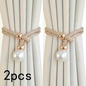 Elegant Imitation Pearl Curtain Tiebacks (2-Pack, Adjustable Rope Holders), Fashionable Curtain Accessories for Home Decor, Indoor Window Decorations