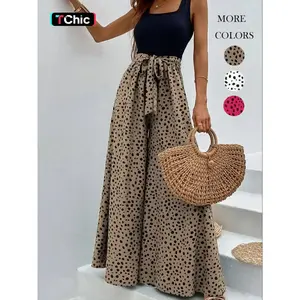 Women's Leopard Print Belted Wide Leg Jumpsuit, Casual Sleeveless Jumpsuit for Summer, Women's Jumpsuit for Daily Wear