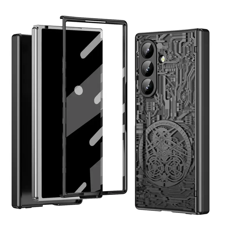 Compatible with Z Fold7/Z Fold6/Z Fold5/Z Fold4 /Z Fold3 Mechanical Legend Electroplated texture transparent phone case protective hinge cover phone case-HN227-4