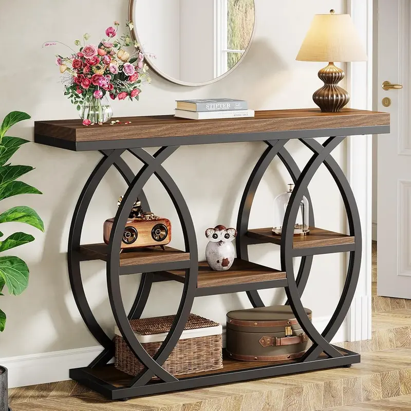 Tribesigns Console Table, 39.4" Industrial 4-Tier with Storage, Narrow Wood for Small Spaces, Hallway Accent