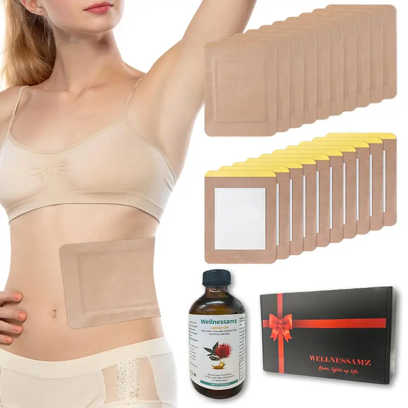 20Pcs Self-Adhesive Castor Oil Pack Wrap Patches with 8 fl oz Pure Castor Body Massage Oil - Thick Pads, High-Absorbent Organic Cotton Flannel, Leak-Proof Travel Safe, Easy to Apply, Moisturizing Body Care Cosmetic