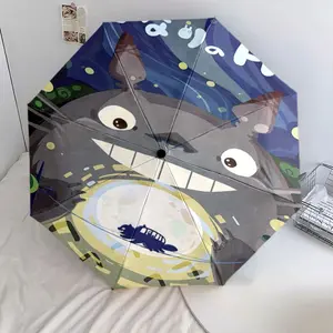 cute Totoro 08 cartoon pattern printed new umbrella, 1 automatic folding umbrella, portable foldable travel umbrella, outdoor umbrella, Christmas birthday festival gift