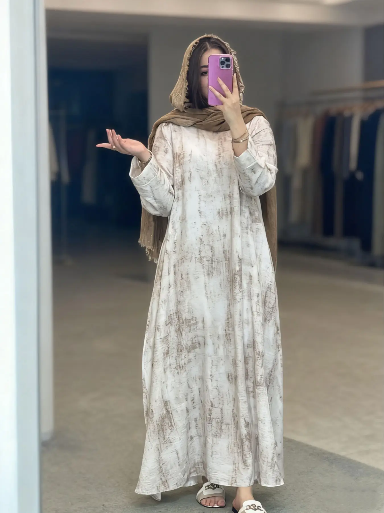 Women's Elegant U-Neck Tie-Dye Long Dress, Loose Fit Design, Perfect for Vacation & Beach Wear, All Season Woven Fabric