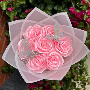 Pink ribbon rose bouquet artificial flower Decor Decorative