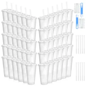 60pcs PP Water batters, reusable drinkware with lids, straws, cup brushes & straw caps. Ideal for birthday/graduation parties (as drink/juice cups), daily hydration, and gifting for Thanksgiving & St. Patrick's Day.