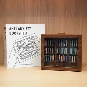 Anxiety Bookshelf Decoration 54-Book Miniature Book Library with Built-in LED Lights & Magnets for Stress Relief Creative Home Office Decor mannequin head Ornaments