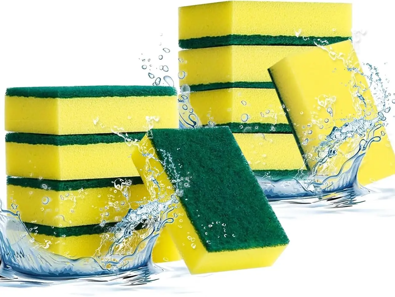 10-Pack Heavy Duty Scrub Sponges, Non-Scratch Kitchen Sponge with Durable Scouring Pad, Dual-Sided Cleaning Reusable Sponge for Dishes, Pots, Pans, Sinks – Extra Absorbent & Long-Lasting