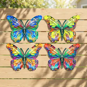 4-Piece Metal Butterfly Wall Decor Set, Colorful Garden Ornaments, Indoor Outdoor Metal Art, Perfect Gift for Friends and Family
