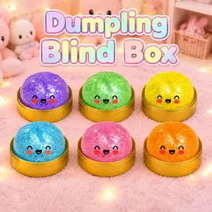 Glitter Dumpling Squishies Blind Box - 1PC Random Color Soft Stretchy Bao Bun Fidget Toy with Steamer Box, Stress Relief Sensory Toy for Kids