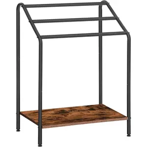 -Rack for, 3 Tier Blanket Rack for Living Room, 23.6" L x 14.2" W x 33.9" H, Blanket Ladder Holder, Drying and Display Rack, Rustic Brown and Black BF63LB01