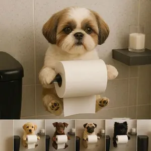 Cute Dog Paper Towel Holder, Funny Tissue Dispenser & Napkin Storage Organizer, Wall Mount Home Decor Bathroom Accessories for Kitchen, Bedroom and Dorm