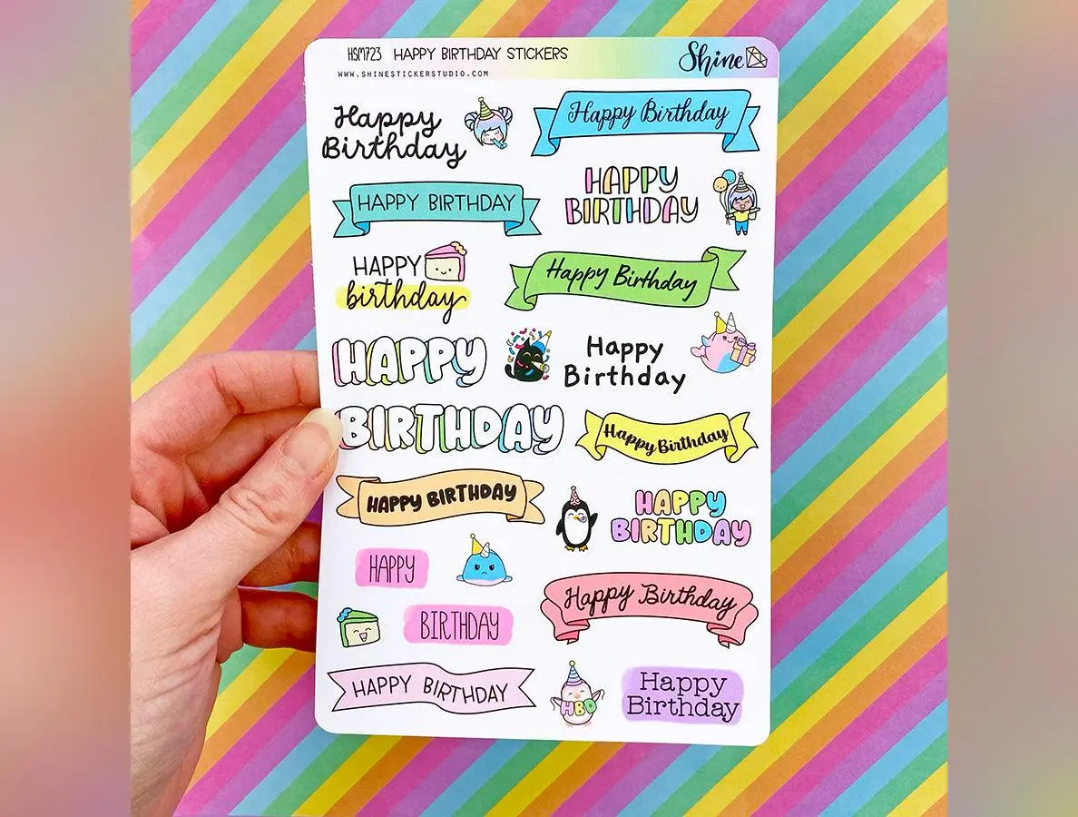 Happy Birthday Lettering Typography Planner Stickers