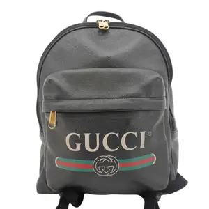 Pre-owned GUCCI Leather Backpacks Web Logo Print Backpack Black 547834
