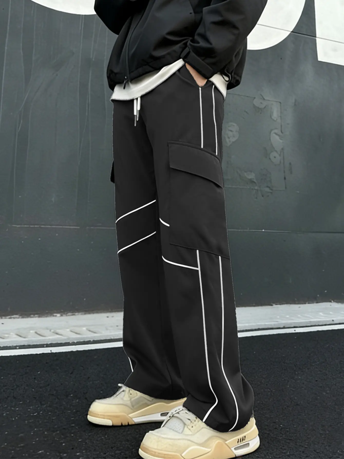Men’s relaxed-fit multi-pocket workwear pants, comfortable autumn/winter cargo trousers for city commuting, outdoor exercise, weekend travel, and sporty streetwear