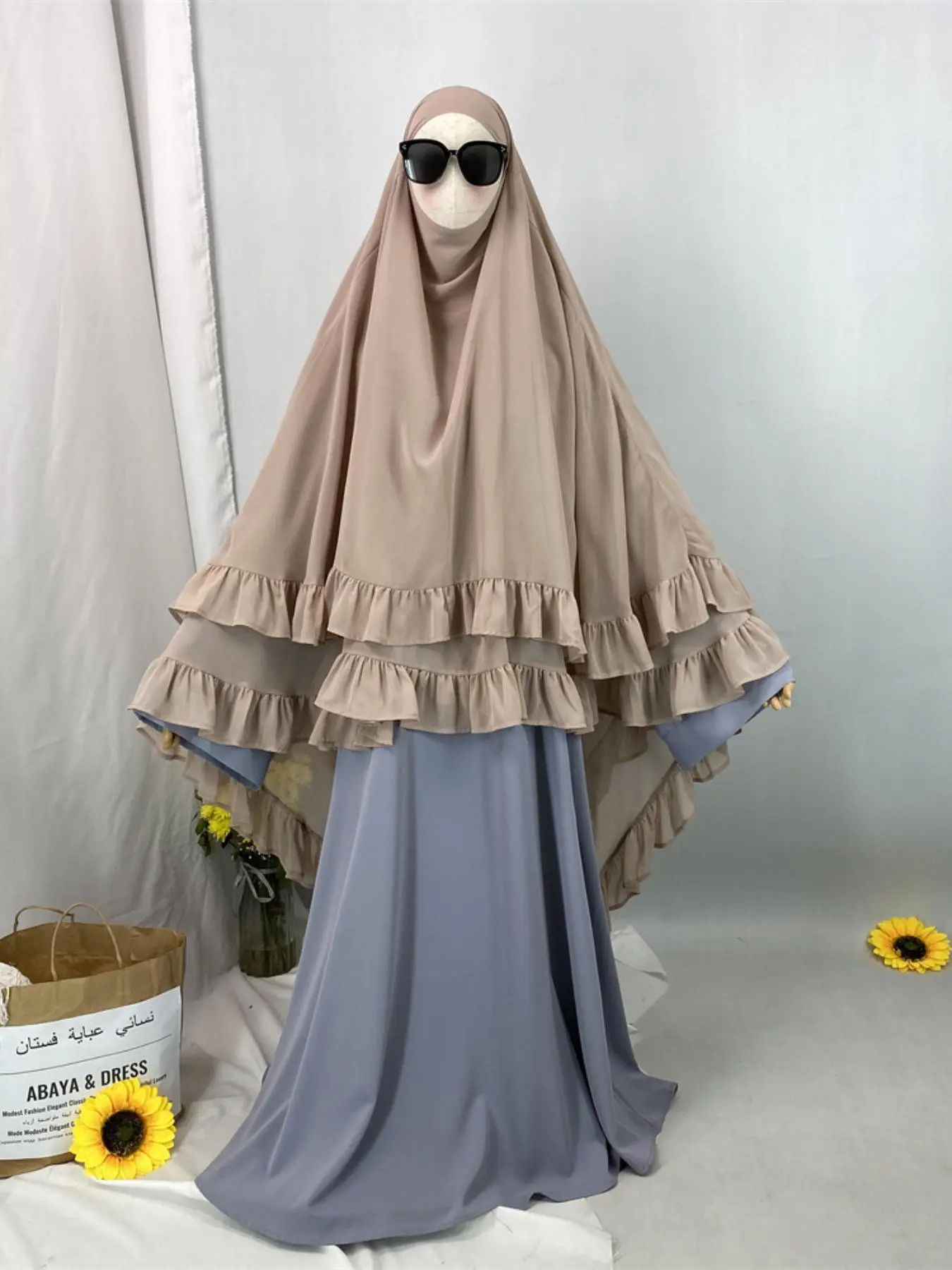 Women's Solid Color Ruffle Trim Khimar, Modest Fashion Chiffon Hijab for Daily Wear, Women's Islamic Clothing for All Seasons