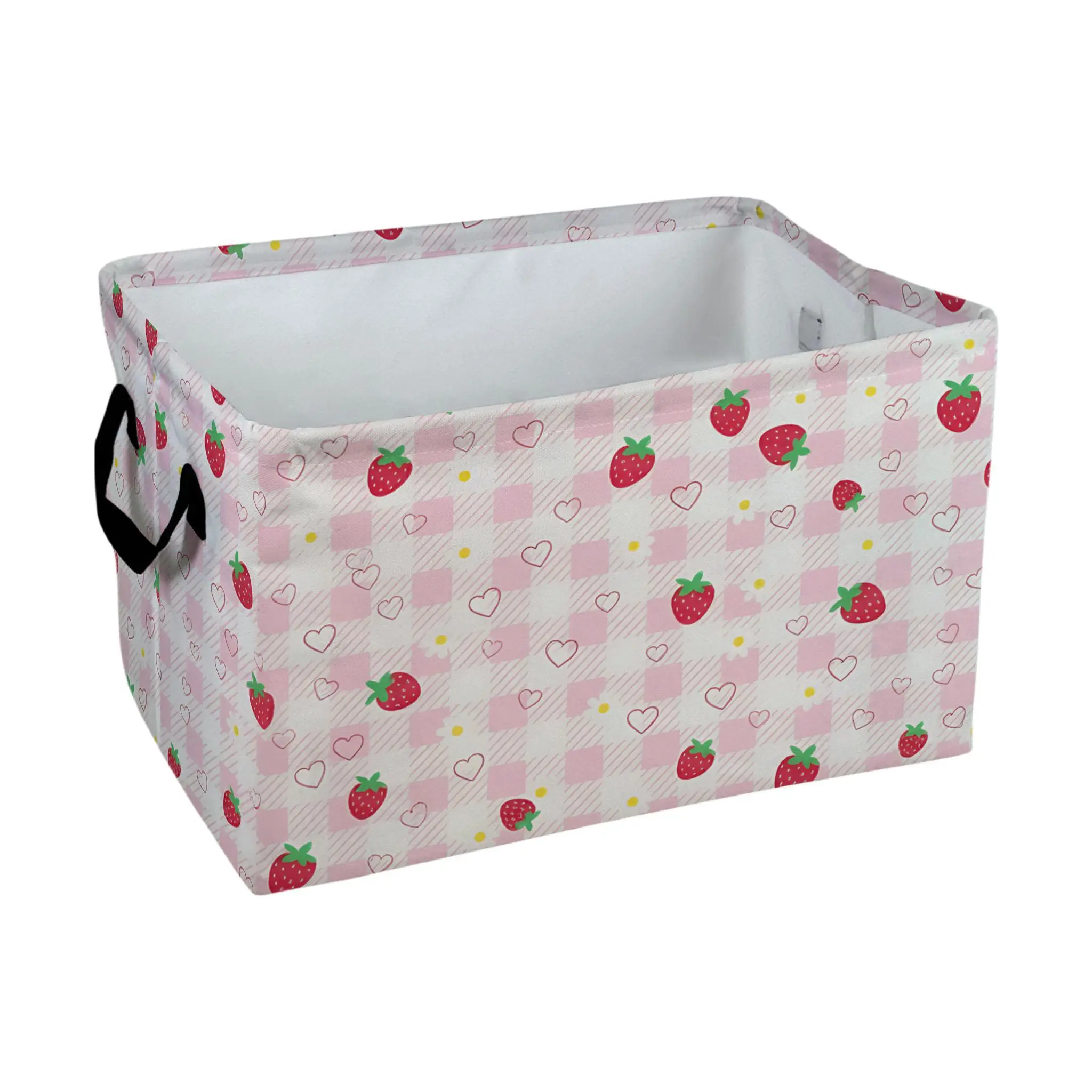 Strawberry Heart Print Storage Baskets Storage Boxes Home Decor Storage Clothes Organization And Storage Home Decor Storage Holiday Gifts, Shelf Baskets, Organizer for Clothes, Toys, Books, Pet Lovers Home Decor, Playful Design, Laundry Basket