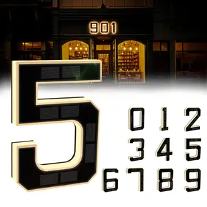 9 Inch Solar Lighted House Numbers for Outside, Light Up Waterproof LED Address Numbers Signs for Houses, Large Personalized Illuminated Exterior Modern House Numbers Light (1-Black, 9IN)