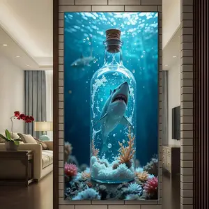 Shark in Bottle Pattern Diamond Art Painting, DIY Diamond Art Painting Kit, DIY Decorative Art Picture for Beginner