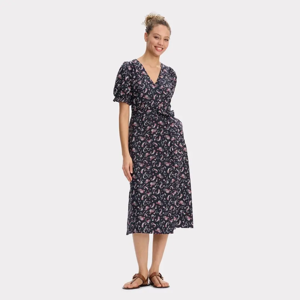 Women's Puff Short Sleeve Midi Wrap Dress - Universal Thread Black Paisley L