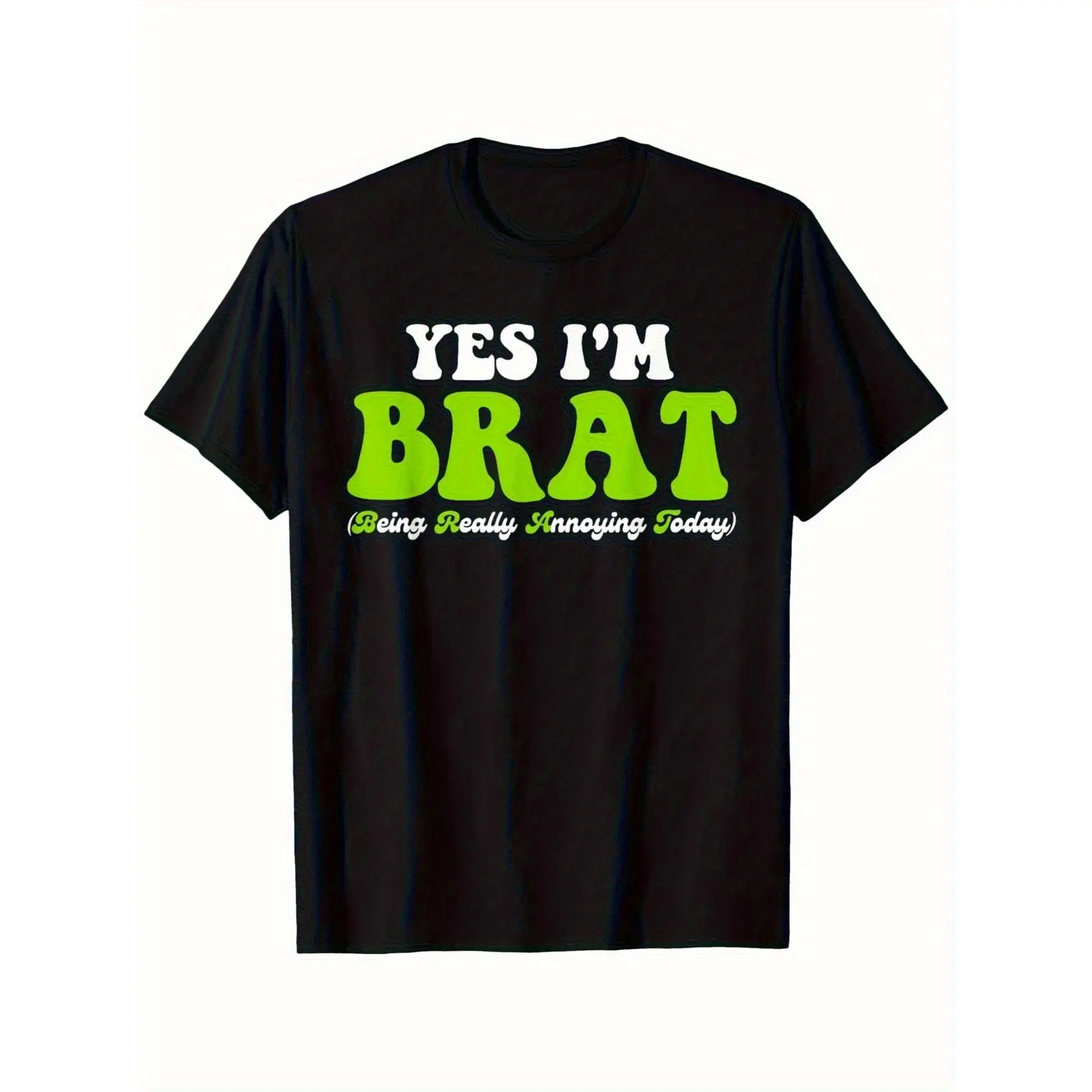 "BRAT" Graphic Print Tee for Men, Casual Relaxed Fit Shortsleeve T-Shirt with Round Neck, Unisex Menswear Top
