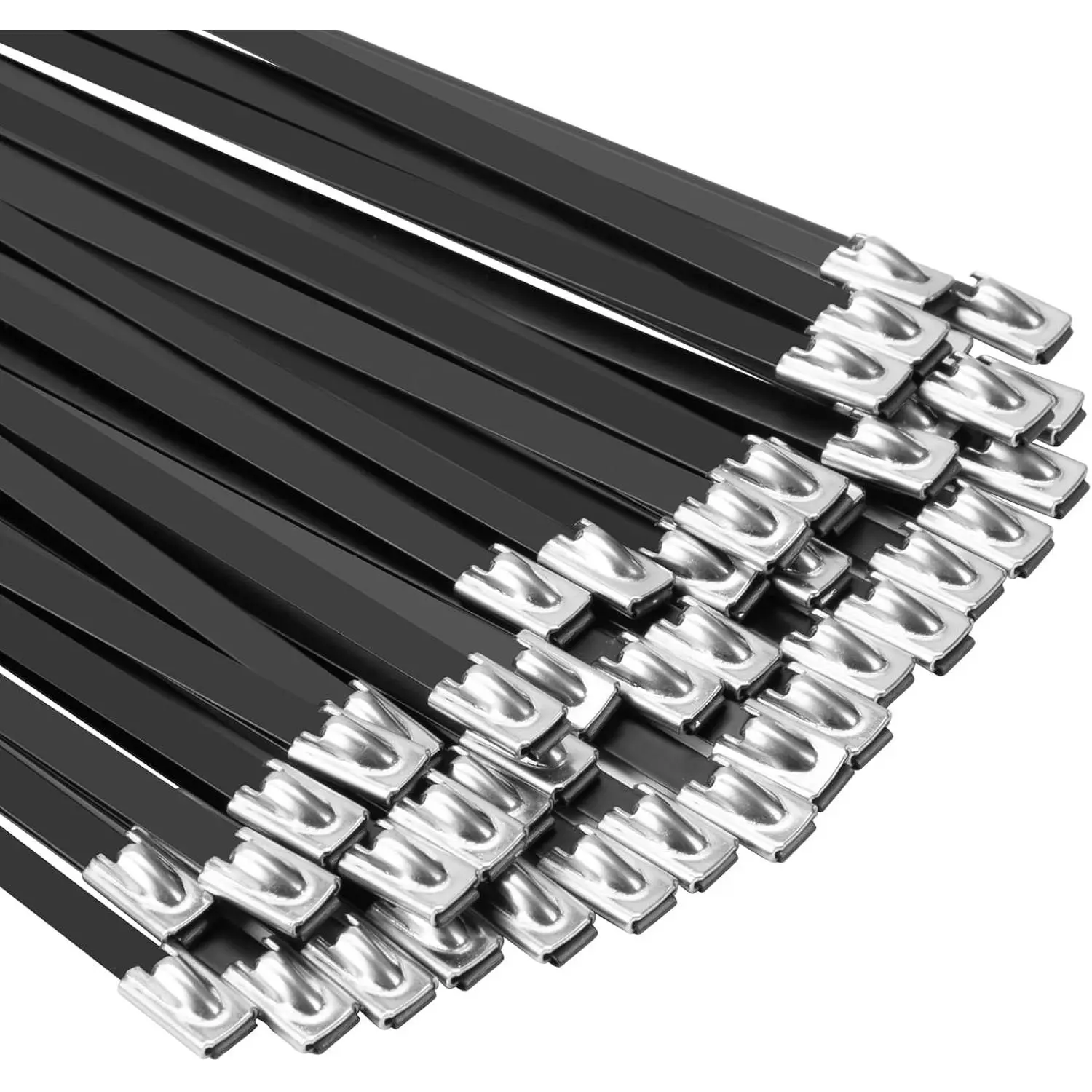 50 Pcs Black Zip Ties Made of Metal 18 Inch 290LB Ties Premium Heavy Duty Stainless Steel Wire Multifunctional Locking Exhaust Wrap Flexible Durable Cable Ties garden accessories clip