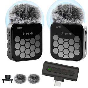 Wireless Lavalier Microphone, USB Rechargeable Wireless Microphone, Omnidirectional Condenser Recording Mic for Interview Video Podcast Vlog, Audio