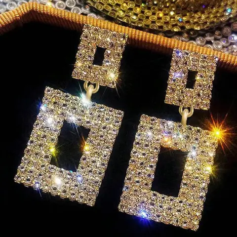 Rhinestone Decorated Bling Geometric Dangle Statement Earrings (1 Pair), Stylish Dangles, Elegant Gorgeous Jewelry for Party, Luxury Fashion Accessories for Women, Dangling Earrings