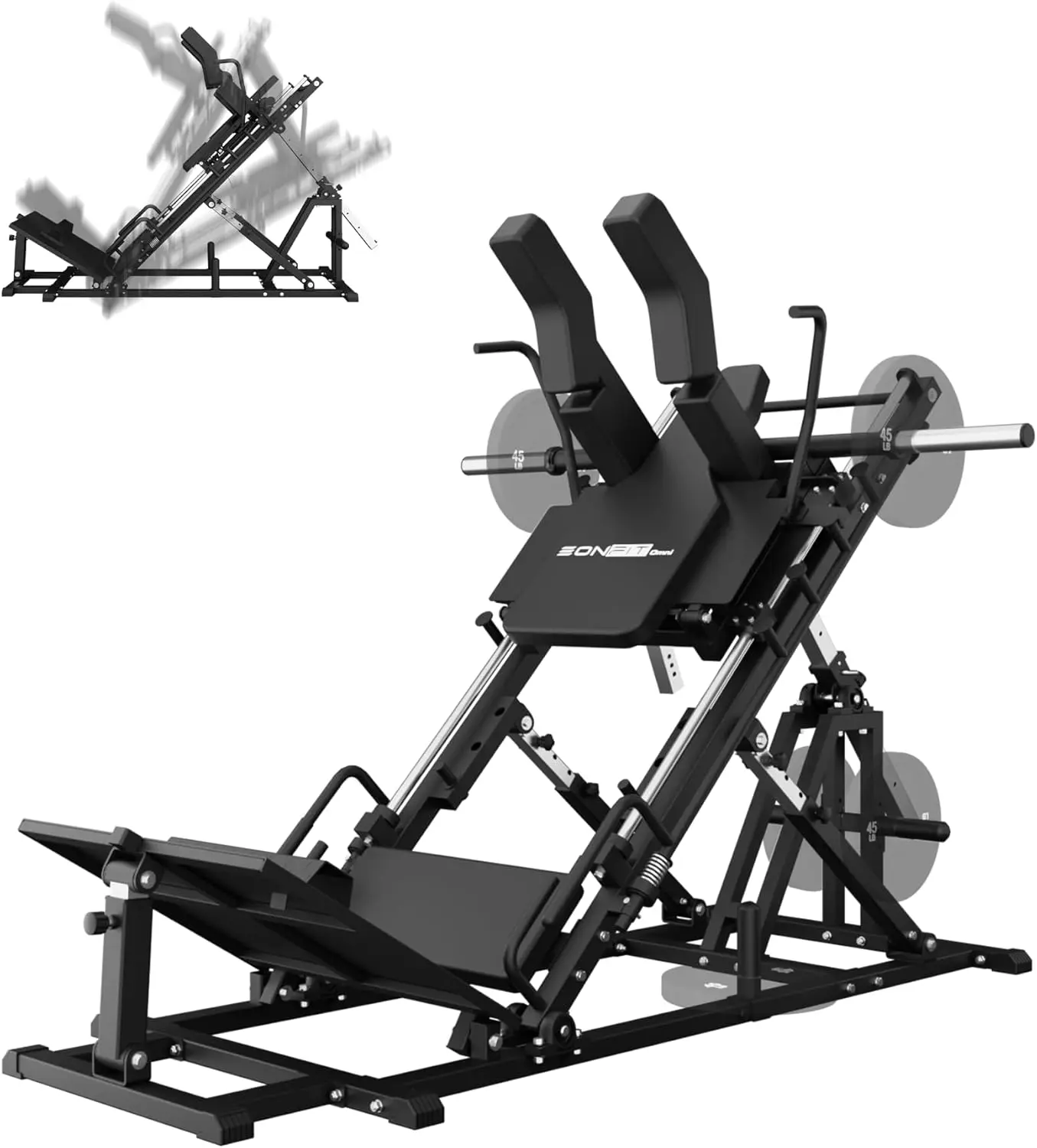 Eonfit EL2 Adjustable Leg Press Hack Squat Machine for Home Gym | 45 Degree Leg Workout Strength Training Calf Raise Hip Trust Glute Machine With Linear Bearing For Garage Apartment Office