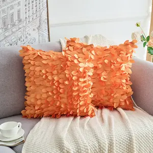 REGALWOVEN 3D Decorative Throw Pillow Covers, Satin Solid Square Pillowcase for Sofa Bedroom, Set of 2 18 x 18 Inch Orange