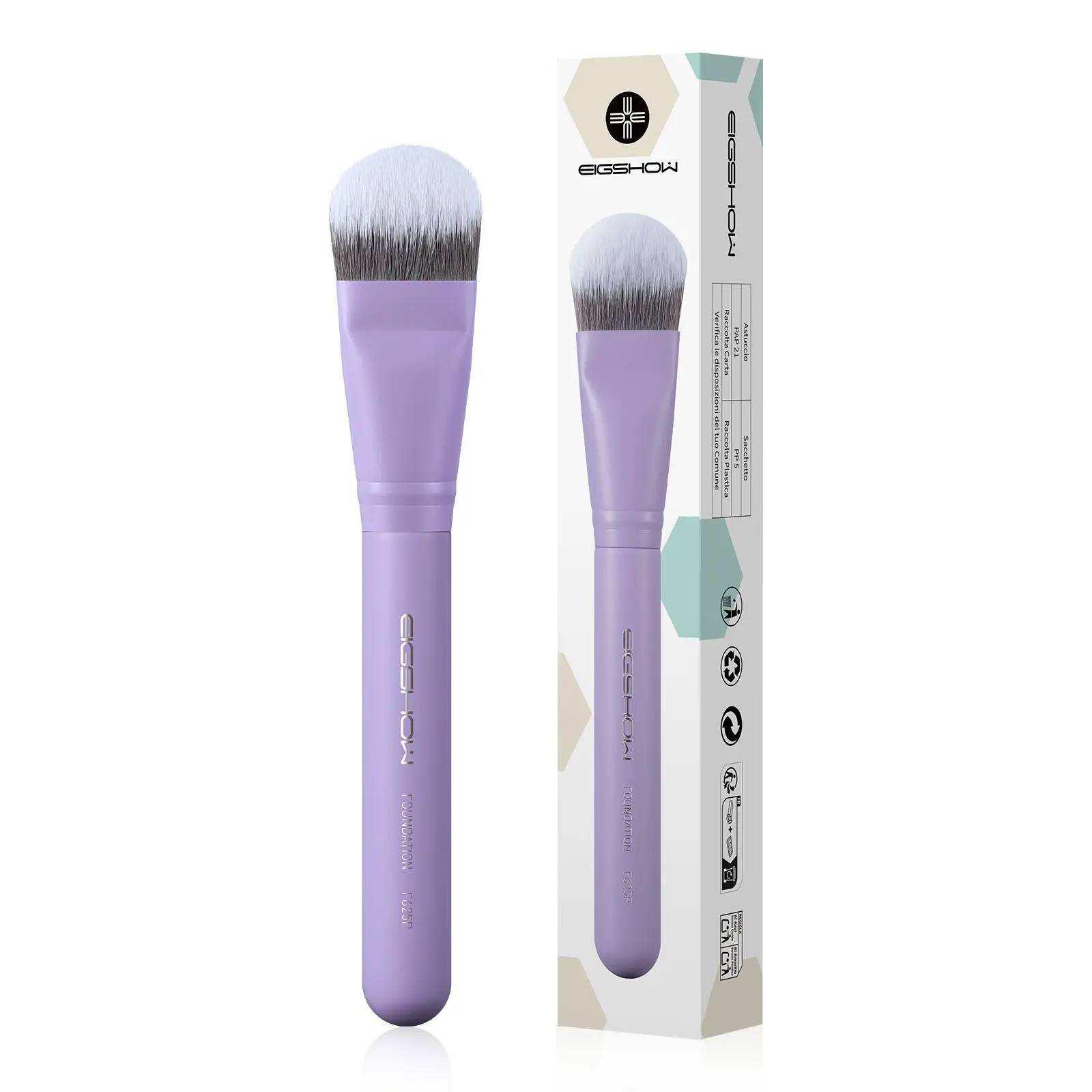EIGSHOW Silver Ion Angled Makeup Blending Brush - Antibacterial, Soft Cosmetic Brush for Sensitive Skin, Foundation, Cream & Powder (F625P), Soft Cosmetic Brushes