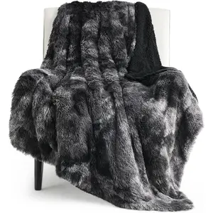 Fluffy Black Throws Gifts for Men, Women, Fuzzy Sherpa Plush Warm Minky Thick Faux Fur Throws for Couch,, Black Gifts for Him Her, 50x60