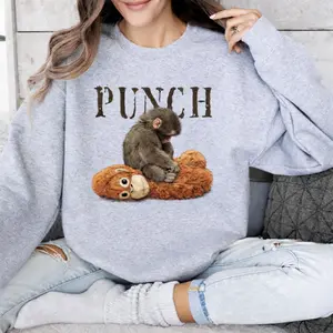 Monkey Punch Cozy Crewneck, Baby Monkey And Plush Toy Sweatshirt, Animal Lover Shirt Gift, Cute Viral Unisex Shirt