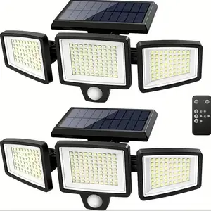 Solar Powered Triple Head Motion Sensing LED Light 2Pack Dusk To Dawn Auto Light For Home Outdoor Garden Courtyard Decor
