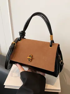 Color blocking retro temperament exquisite versatile embellished shoulder bag, niche design fashionable daily handbag, large capacity simple casual texture crossbody bag, suitable for commuting to work and shopping