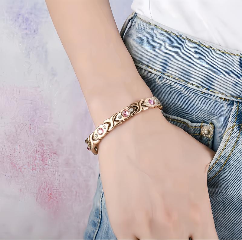 Energy magnet bracelet, eco-friendly alloy withdiamonds,adjustable ladies' wristband