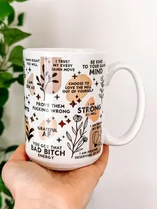 Mental Health Affirmation Mug 15oz, Daily Positive Affirmations Glass Cup, Self Love Gift for Her, Wellness Gift, Best Friend Tumbler