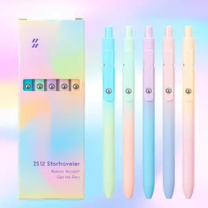 Ddaowanx ZS12 Startraveler Aurora Accent Gel Ink Pens 6 Pcs 0.5mm Quick Dry Black Ink Fine Point Smooth Writing Pens Cute Office School Supplies Gifts for Women