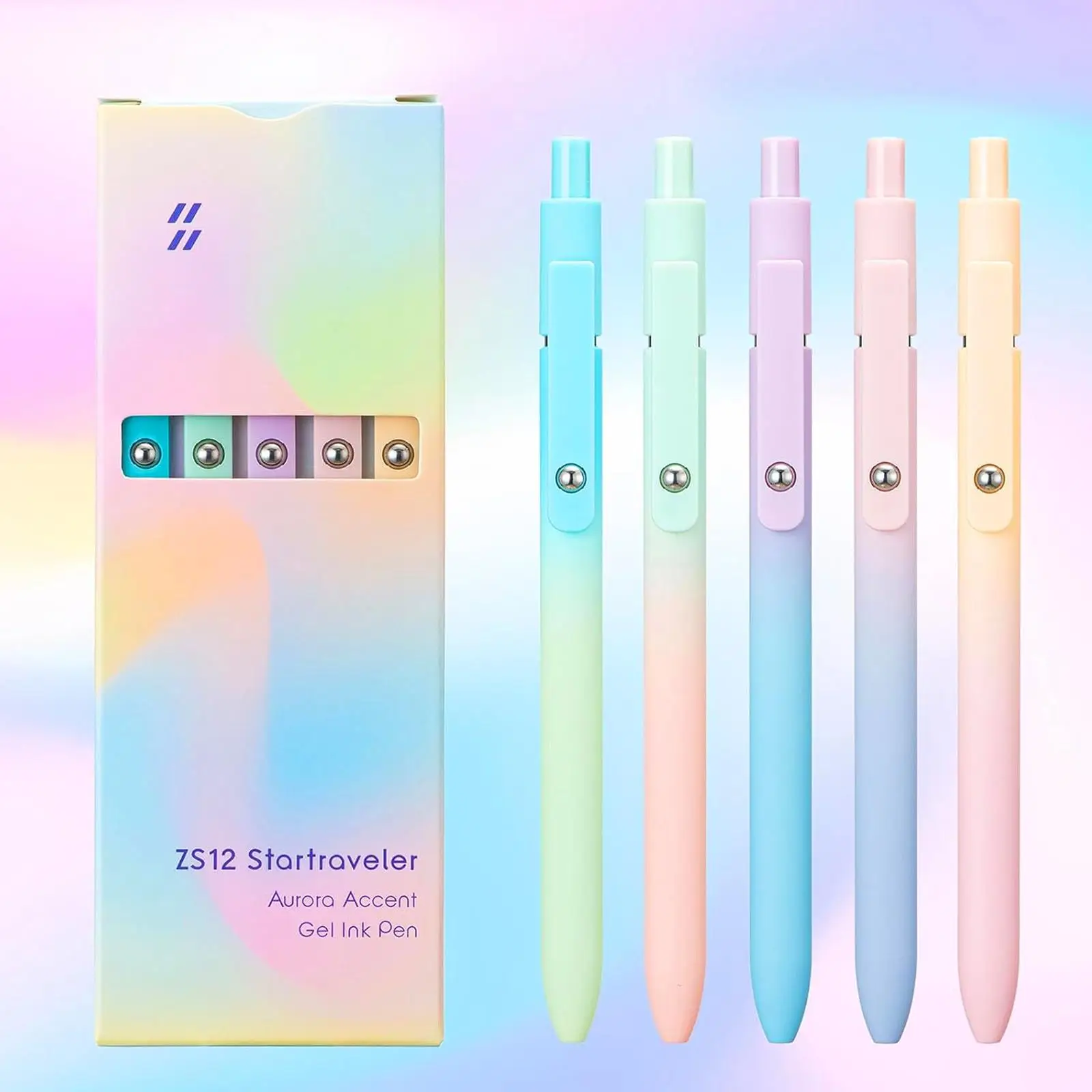 Multicolor Press Type Quick Drying Carbon Pen, 5 Counts Press Rainbow Gel Pen for Journaling, Gel Pen & Highlighter Pen Set, Office Accessories, Mini