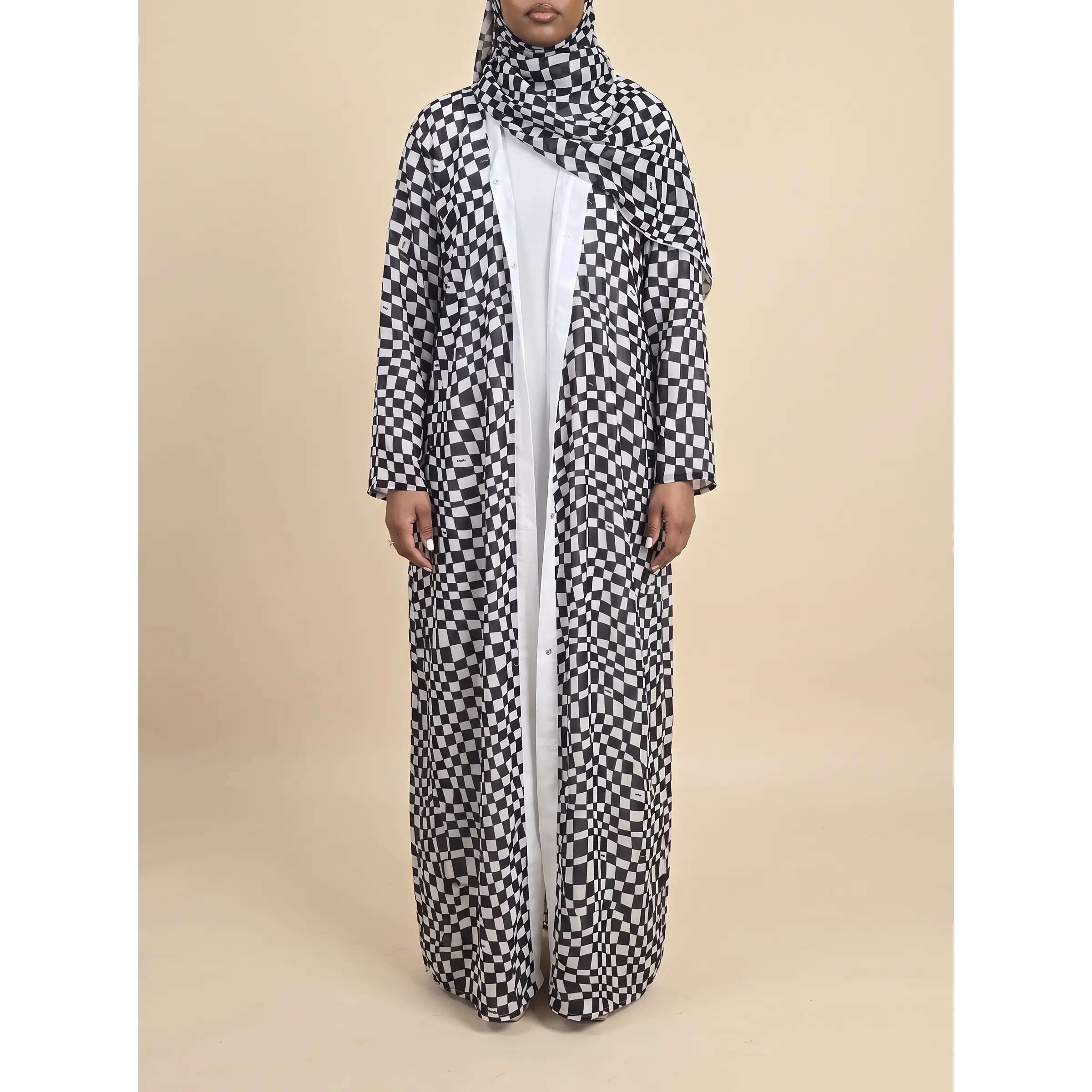 Royal Chess Checkered Double Chiffon Abaya Set